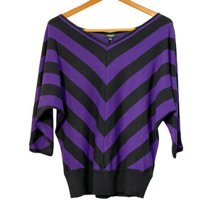 Premise Studio Sz L V-Neck Dolman Sleeve Sweater Pullover Purple Chevron New
